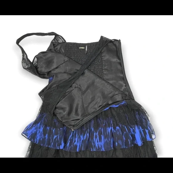 🛍️SALE🛍️ GUESS Black & Cobalt Blue Ruffled Lace Tiered Mini Dress - Picture 7 of 12